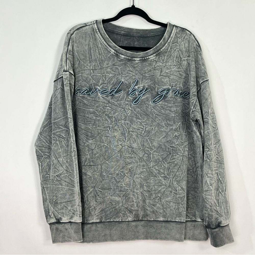 Saved By Grace Washed Gray Crew Sweatshirt
